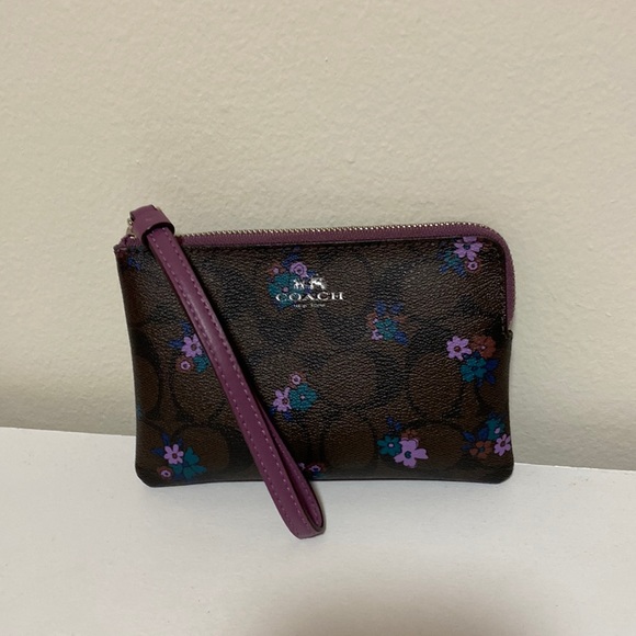 Coach Handbags - Coach Brown and Purple Floral Wristlet